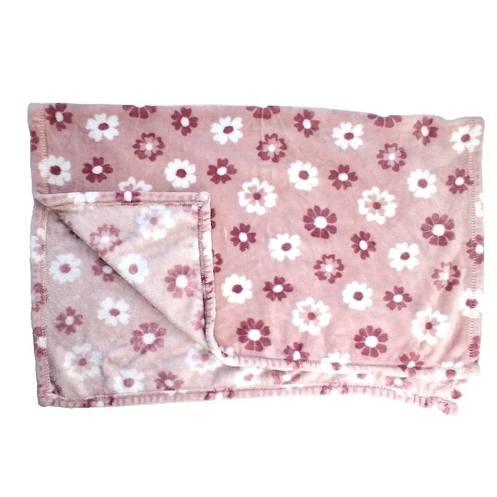 Adirondack Baby Flower Blanket Soft Pink Mauve Lovey Fleece Security Wine Girl